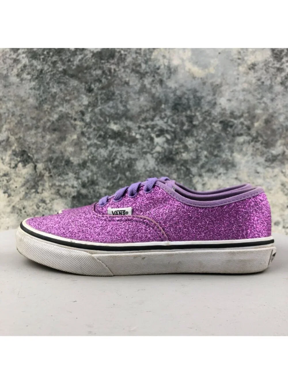 Vans Kids Size 3 Purple Glitter Closed Toe Lace-Up Skate Shoes Casual Sneakers